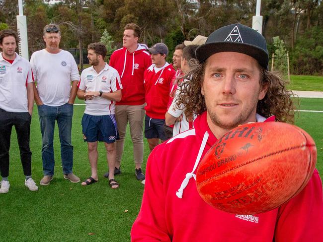 Fish Creek footy club reckon their team can't last more than another year. Peter Rolfe story. Captain Brent Cooper at front. Picture: Mark Stewart