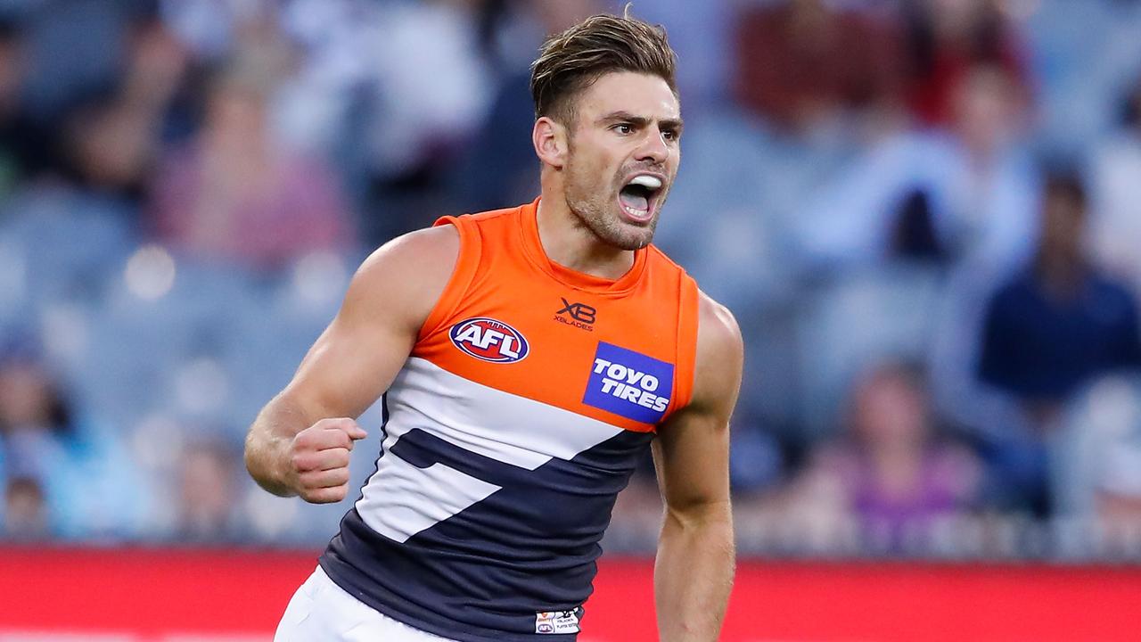 Stephen Coniglio celebrates one of his 21 goals this season.