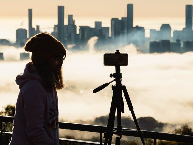 Fog over Brisbane seen from Mt Coot-tha, Sunday, August 14, 2022 - Picture: Richard Walker