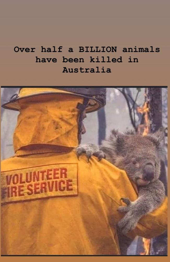 Kim Kardashian West's post about the Australian bushfire crisis. Picture: Instagram/Kim Kardashian West