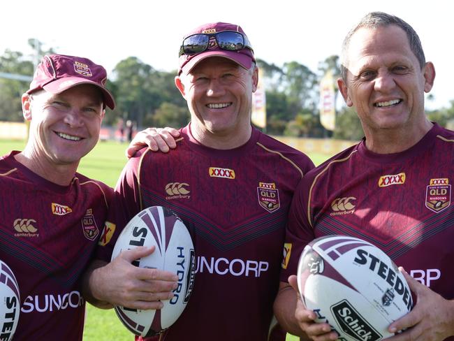 Alan Langer, Trevor Gillmeister and Steve Walters. The Queensland State of Origin side taining at Sanctuary Cove.  Pic Peter Wallis