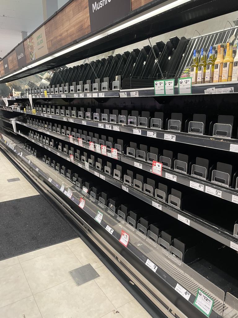 Empty supermarket shelves in Darwin as floods cut off access through the NT. Picture: Supplied