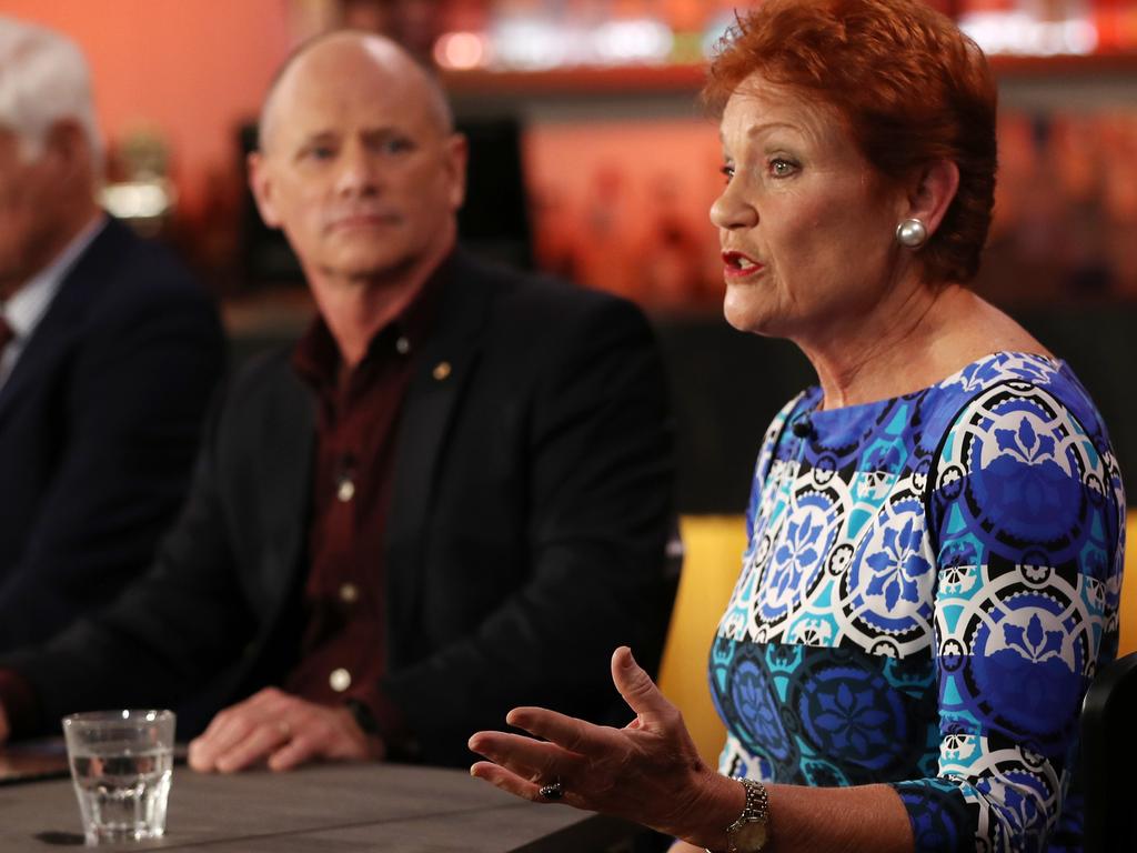 Pauline Hanson delivered an emotional spray in response to a question about late Labor Senator Kimberley Kitching. Picture: NIGEL HALLETT