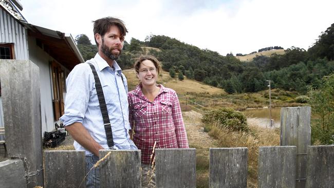 ORGANIC FARMER Alex Taylor from Golden Valley market garden near Cygnet, picture with his partner Christina Urso-Cale Picture;KIM EISZELE