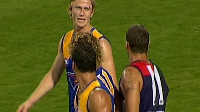 Des Headland confront Adam Selwood during a game in 2007.