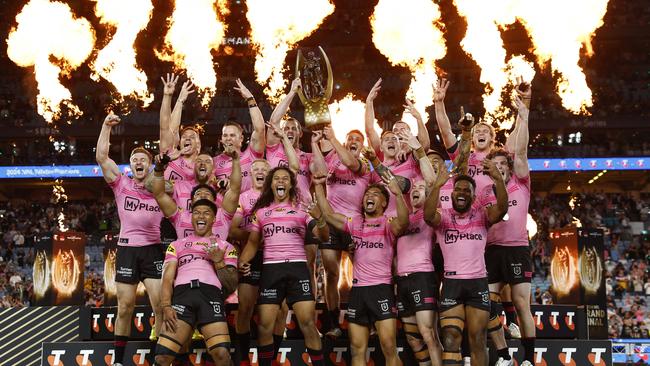 The Panthers celebrate winning the NRL Grand Final at Accor Stadium, Sydney Olympic Park. Picture: Jonathan Ng