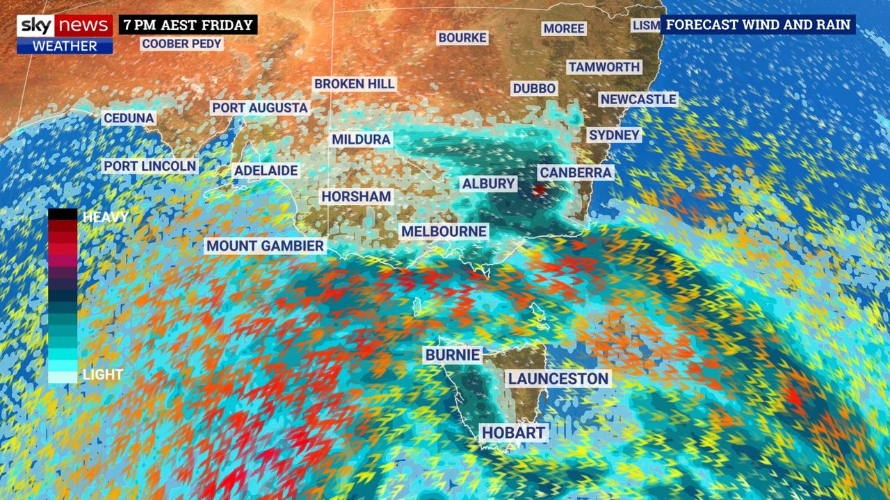 Three cold fronts in quick succession will bring heavy rain and winds to southeast Australia. Picture: Sky News Weather