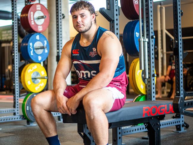 Reds prop Massimo De Lutiis in the Reds gym after bench pressing 202.5kg. Picture taken: Stefan Ahfuni