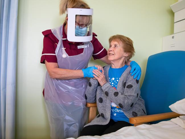 Margaret Keenan, 90, was the first patient in the UK to receive the Pfizer/BioNtech COVID-19 vaccine. Picture: Getty Images