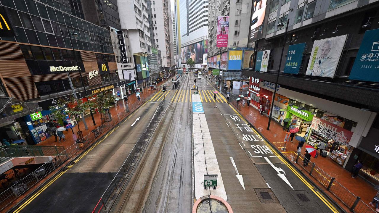 A usually busy street in Hong Kong’s Causeway Bay district is seen empty amid the worrying outbreak. Picture: Peter Parks/AFP