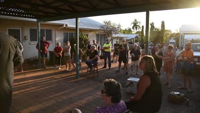 A community meeting at Emery Ave, Woodroffe, to address an outsider invasion that has besieged the suburb, August 1, 2024. Picture: Alex Treacy