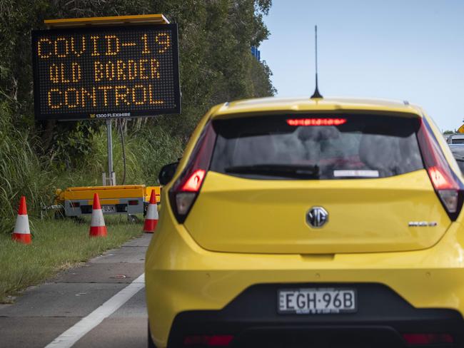 26th March 2020Traffic is seen backed up from New South Wales entering Queensland on the Gold Coast Hwy at Coolangatta. Police roadblocks have been set up designed to stop the spread of Covid-19.Photo: Glenn Hunt / The Australian