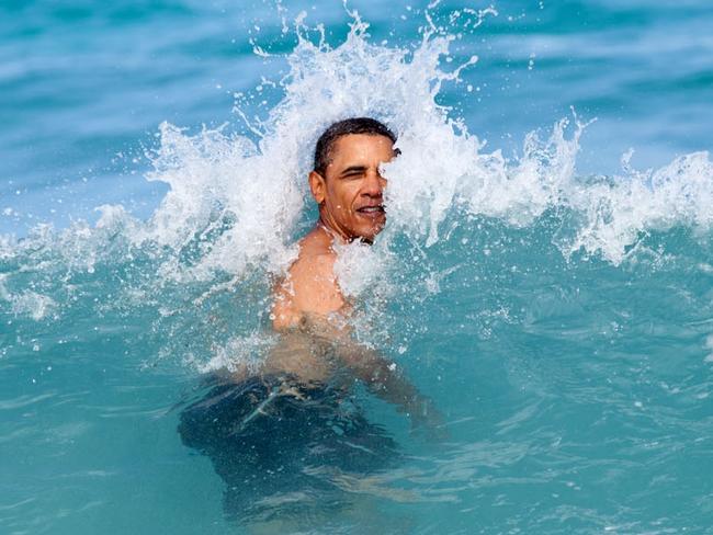 Jan. 1, 2012: “A nice way to celebrate the New Year for the President was to jump in the ocean in his native state of Hawaii. He was on his annual Christmas vacation with family and friends, and went swimming at Pyramid Rock Beach in Kaneohe Bay.” Picture: Official White House Photo by Pete Souza