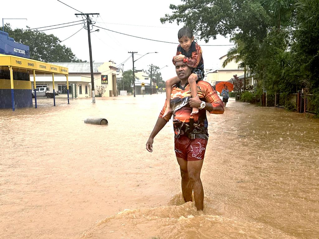 Mossman local Harry Cobb stands outside his father’s home, flooded in the aftermath of the recent cyclone. The waters receded briefly before rising again and engulfing the property. Picture: Harry Cobb