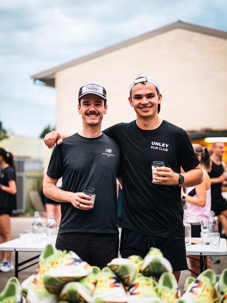 Unley Run Club founder Henry Young with Max Stevens from The Running Company Adelaide. Picture: Supplied