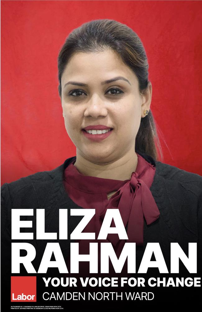 Eliza Rahman is running for the council for the first time, and is the lead candidate for the Labor Party in Camden's North Ward. Picture: Supplied