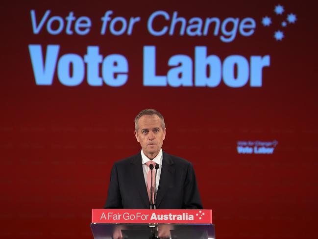 Opposition Leader Bill Shorten addressing a campaign rally on Sunday. Picture: Kym Smith