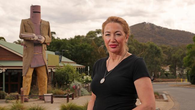 Ned Kelly descendant Joanne Griffiths says towns such as Glenrowan stand to suffer from the “nasty” and “insulting” movie. Picture: Stuart McEvoy