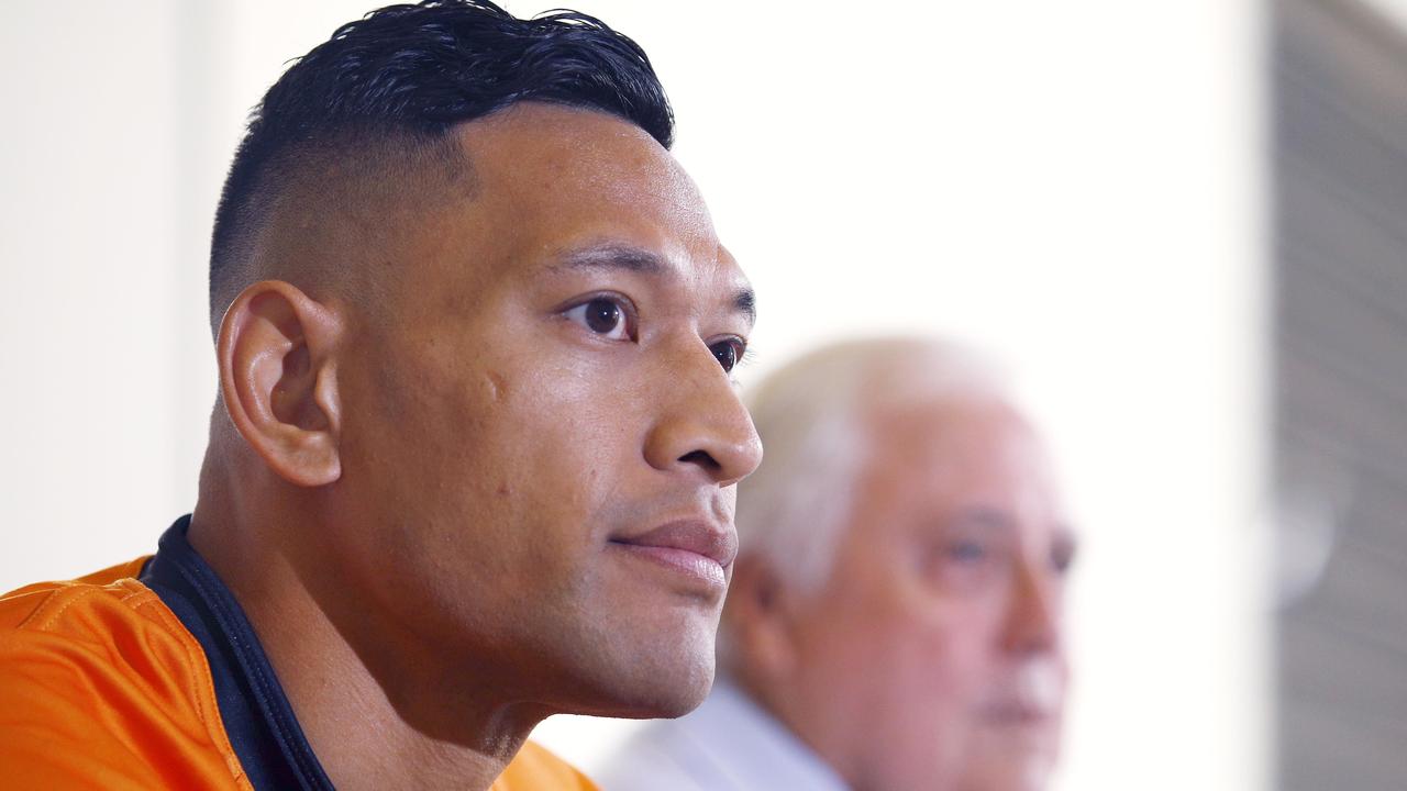 BRISBANE, AUSTRALIA - NewsWire Photos MAY 21, 2021: Israel Folau and Clive Palmer during a media conference which was held in Brisbane. Picture: NCA NewsWire/Tertius Pickard