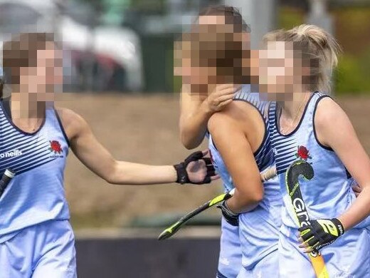 WEEKEND TELEGRAPHS SPECIAL. MUST TALK WITH PIC ED JEFF DARMANIN BEFORE PUBLISHING. NSW UNDER 18'S women's hockey team playing at recent championships in Launceston.