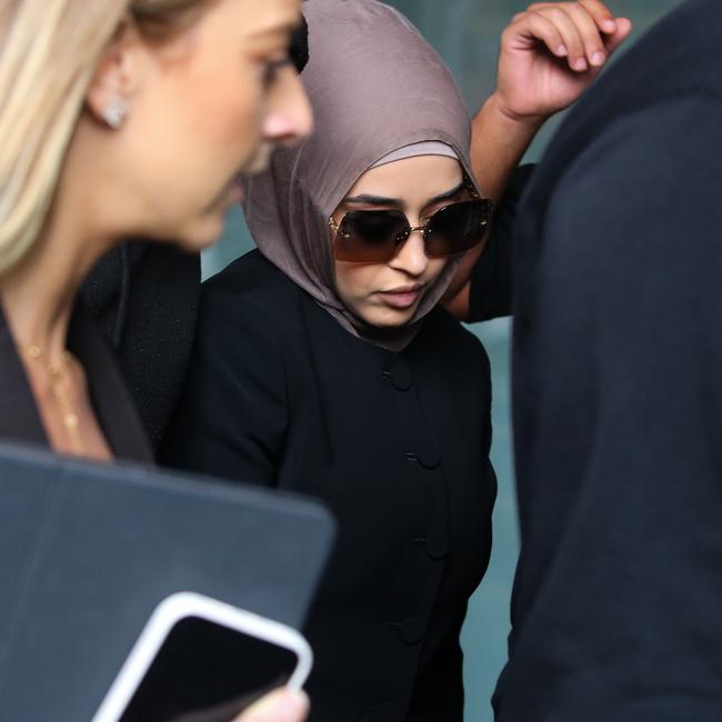 Sarah Abu Lebdeh arrives at Downing Court surrounded by friends. Picture: NewsWire/ Gaye Gerard