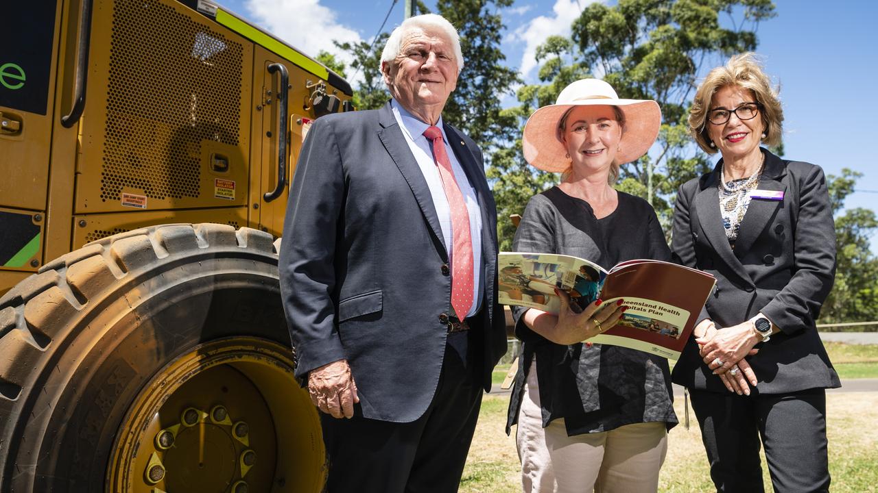 Queensland Health Minister Yvette D'Ath (centre) with Darling Downs Health Board chairman Mike Horan and Darling Downs Health chief executive Annette Scott near the site of the new Toowoomba Hospital at the Baillie Henderson campus, Tuesday, February 28, 2023. Picture: Kevin Farmer