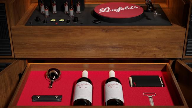 Penfolds has released a limited edition $95,000 turntable, complete with two bottles of Grange. Picture: Supplied