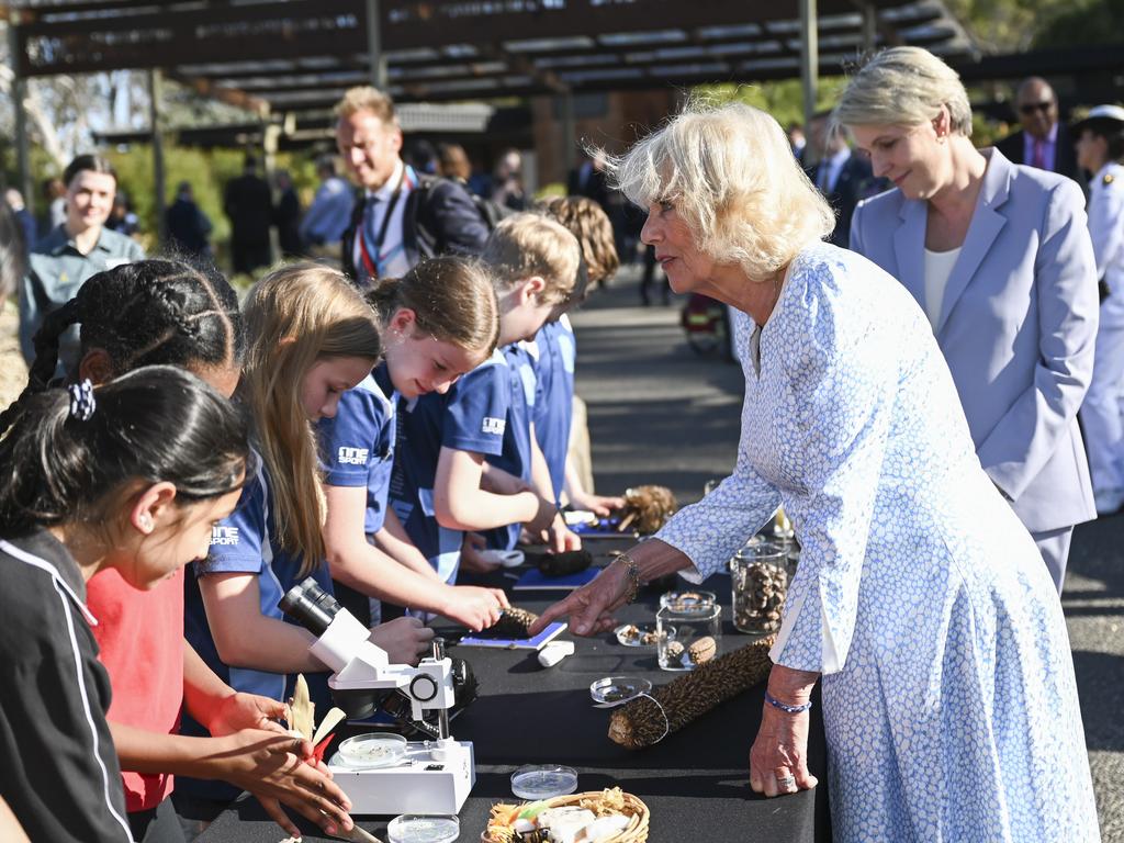 Minister for the Environment and Water of Australia, Tanya Plibersek and Queen Camilla the Banksia Garden at the Australian National Botanic Gardens in Canberra. Picture: NewsWire / Martin Ollman