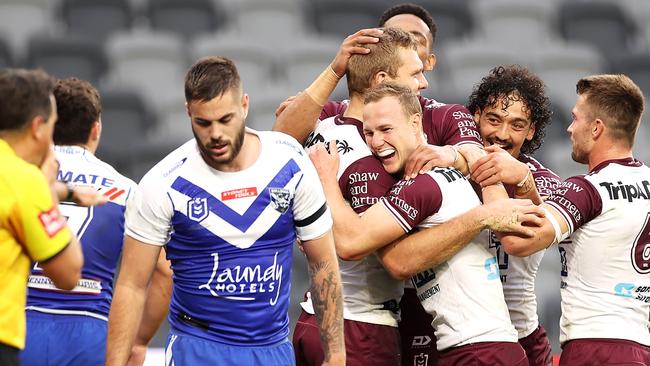 Manly put 66 points on the beleaguered Bulldogs.