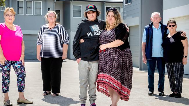 Marilyn Morgan, Jennifer Ough, Tessa Evans with son Nathaniel, and Derek and Bernadette Moreton-Smith are all looking for a new rental property. Picture: Richard Walker