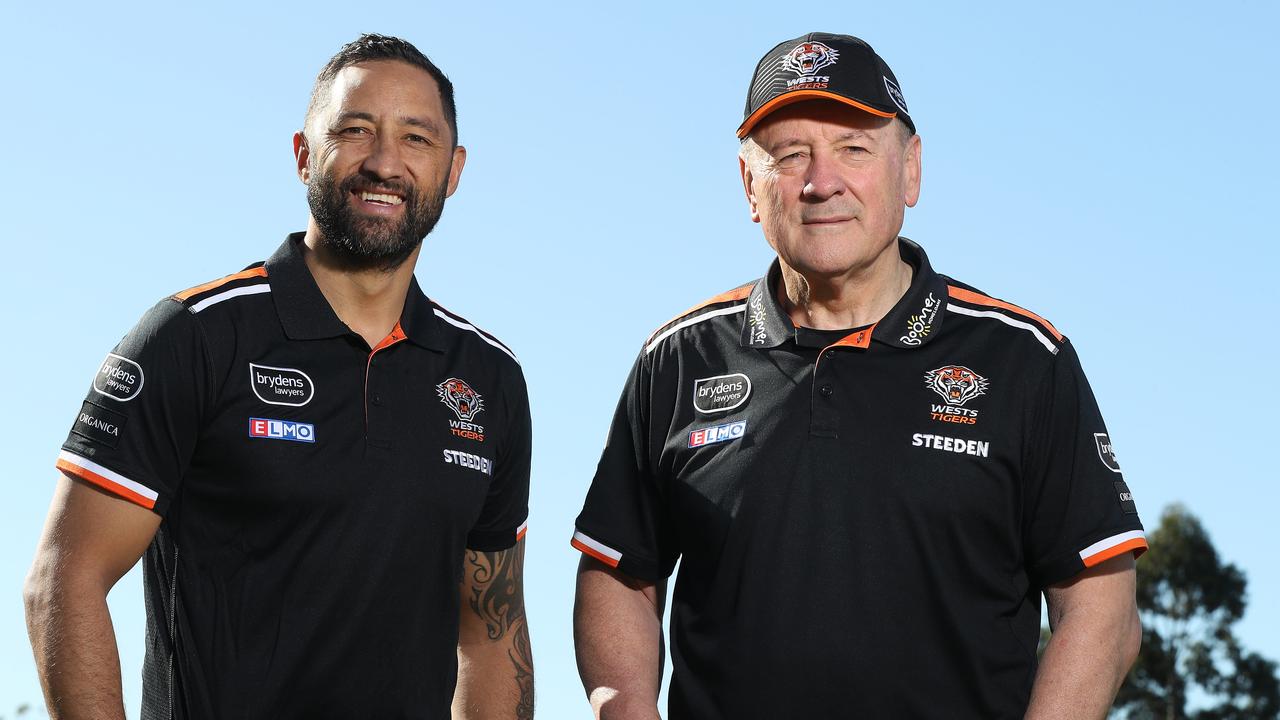 West Tigers coaching duo of Tim Sheens and Benji Marshall. Picture: David Swift