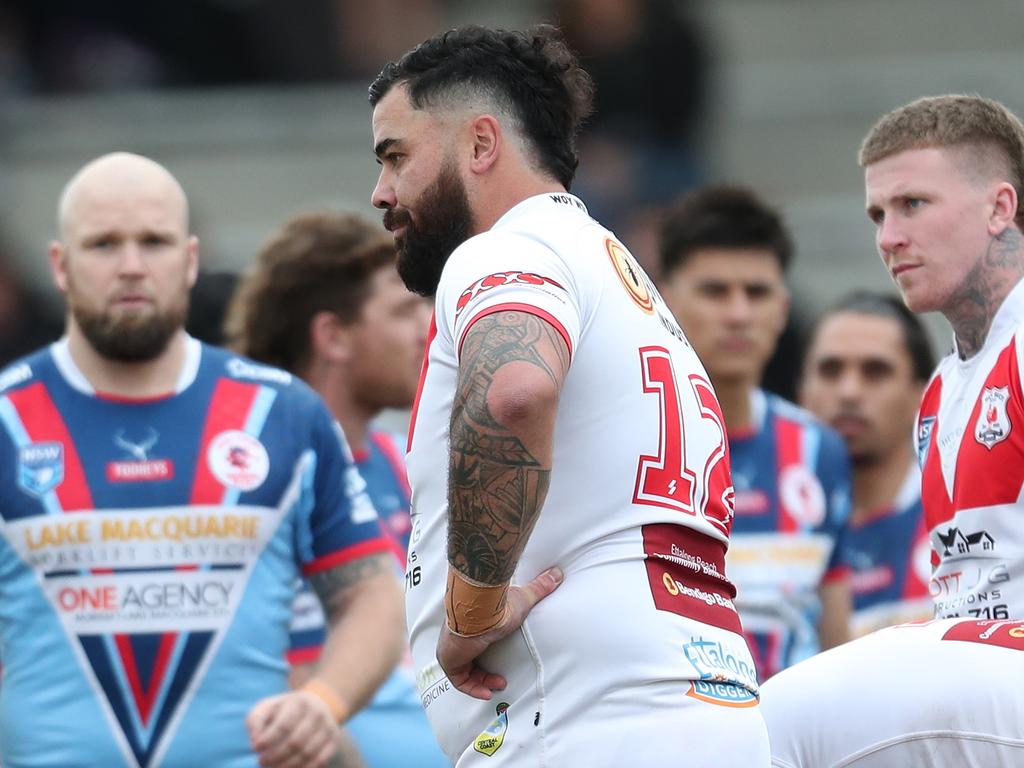 Woy Woy player Andrew Fifita (C) before last weekend’s victory over Dora Creek Swampies. Picture: Sue Graham