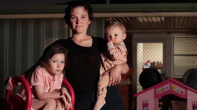 Belinda Beardsell, with her daughters Scarlette and Siernna, lodged a complaint about mould at their rental property. Picture: Jane Dempster/The Australian