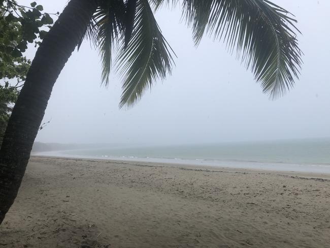Heavy rain seen falling at Four Mile beach at Four Mile Park, Port Douglas on Thursday morning.