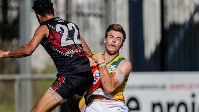 Marlion Pickett has been hit with a ban after a high shot on Kaelan Bradtke in the 2024-25 NTFL semi-final. Picture: Pema Tamang Pakhrin