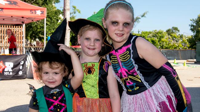 Madelynn Potgieter, Isabella Hughes and Indie- Lee Hughes from Bucasia at Mackay Charity Zombie Walk. Saturday, October 30, 2021. Picture: Michaela Harlow