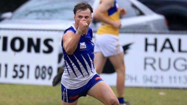 Jayden Battaglene celebrates one of his two goals. Picture: Field of View Sports Photography