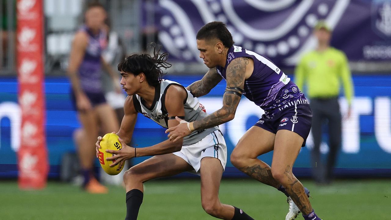 Jase Burgoyne showed promise in his AFL debut. Picture: Paul Kane/Getty Images