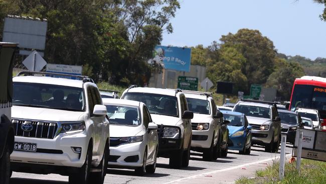 Traffic on The Gold Coast Highway at the Queensland and New South Wales Border. Picture: Jason O'Brien