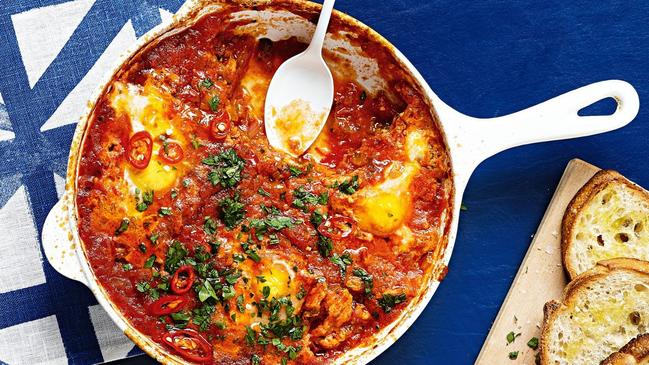 Eggs poached in spicy tomato sauce are a great dinner.