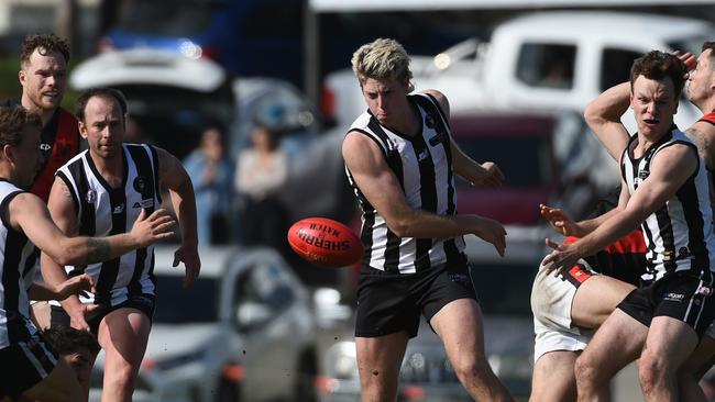 Reynella’s Cameron McGree was best on ground against Morphett Vale. Picture: Tricia Watkinson