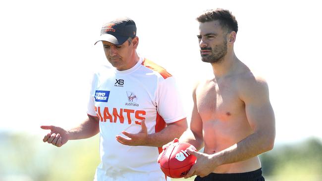 Coach Leon Cameron with Coniglio at training. Picture. Phil Hillyard