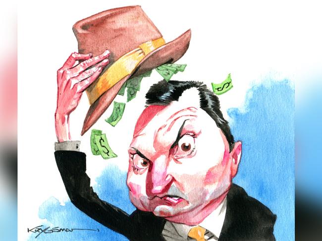 Sturt Krygsman illustration of Frank Calabria (Origin Energy) for the Business pages on 18/11/2023Version: Business Cartoon  (1280x720 - Aspect ratio preserved, Canvas added)COPYRIGHT: The Australian's artists each have different copyright agreements in place regarding re-use of their work in other publications.Please seek advice from the artists themselves or the Managing Editor of The Australian regarding re-use.