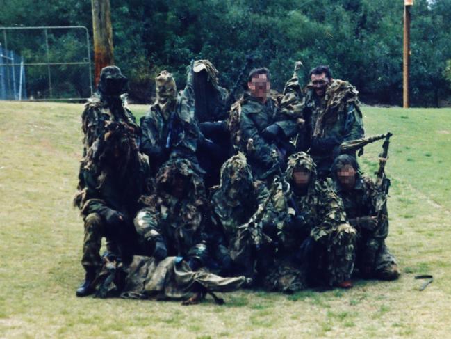 Fingers, pictured to the right of the back row, on a counter terrorism sniper course at Campbell Barracks in WA. Picture: Sam Ruttyn/Supplied