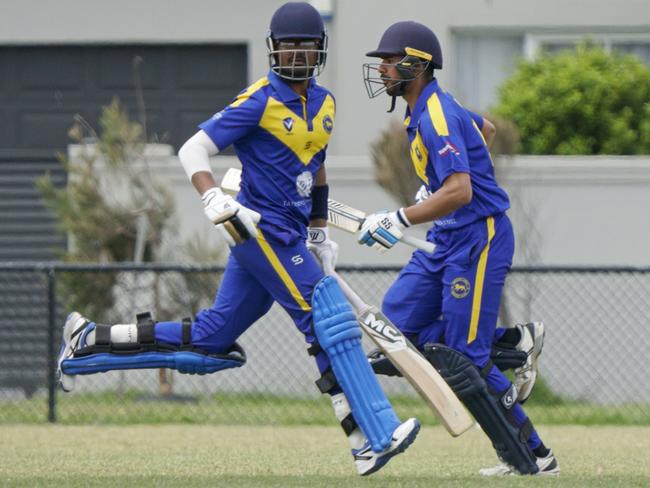 VSDCA cricket : Brighton v Taylors Lakes. Taylors Lakes batters Nilan Fernando and Jashanpreet Singh. Picture: Valeriu Campan