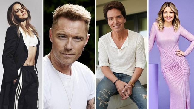 Sporty Spice Melanie C, left, Irish singer Ronan Keating. second from left, and 80s hit maker Richard Marx, third from left, will join Aussie singer Kate Miller-Heidke, right, as coaches on The Voice Australia. Pictures: Supplied