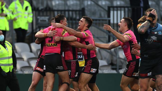 Penrith are back at the top of the NRL ladder for now, after cracking the half-century against the Sharks. Picture. Phil Hillyard