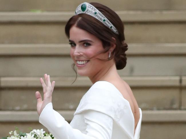 WINDSOR, ENGLAND - OCTOBER 12: Princess Eugenie of York arrives with her father Prince Andrew, Duke of York for her wedding to Jack Brooksbank  at St. George's Chapel on October 12, 2018 in Windsor, England. (Photo by  Steve Parsons - WPA Pool/Getty Images)