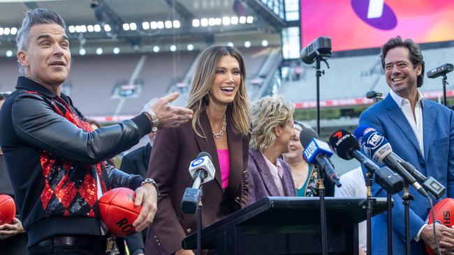 AFL chief executive Gill McLachlan has confirmed Delta Goodrem will perform with Robbie Williams at the Grand Final. Picture: Jason Edwards