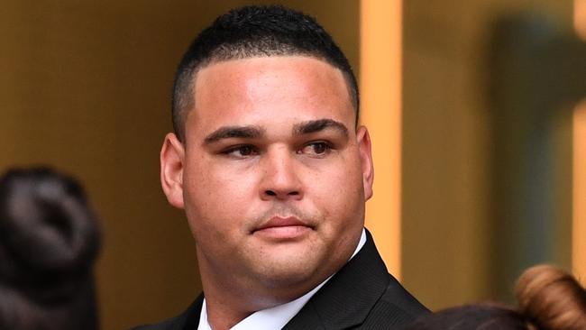 Liam Rawhiti Bliss (centre) leaves the Supreme Court in Brisbane in February 2018.